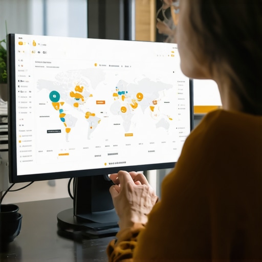 Person analyzing local SEO analytics with AI insights on a computer screen in a professional workspace