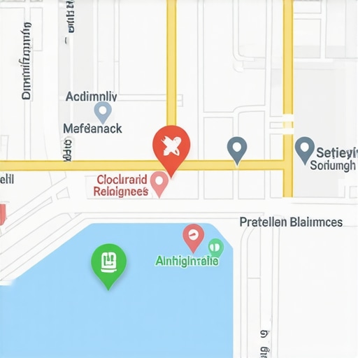 Digital map with local SEO icons and analytics