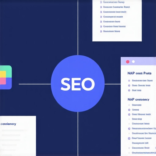Infographic showing schema markup, Google Posts, and NAP consistency for local SEO enhancement