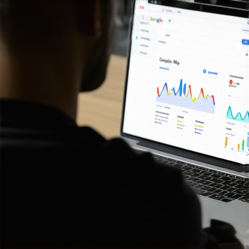 Person reviewing local SEO analytics on a laptop with GMB dashboard