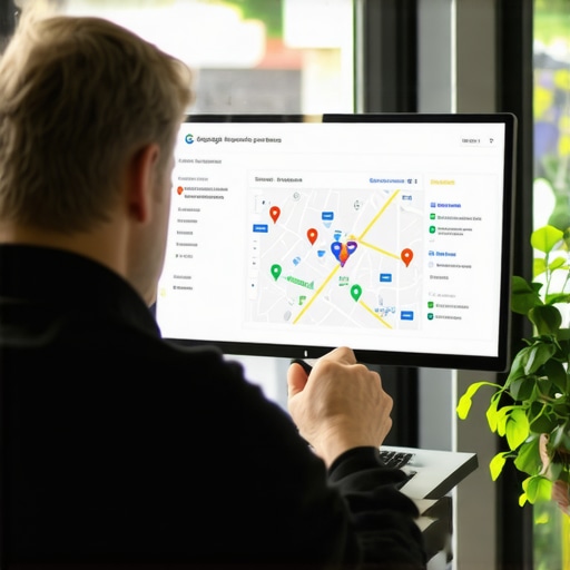 Business owner reviewing Google Maps analytics and local SEO metrics on a computer
