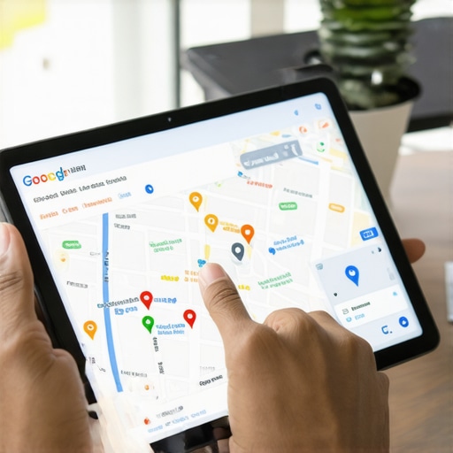 Person using tablet to review Google Maps and local SEO data