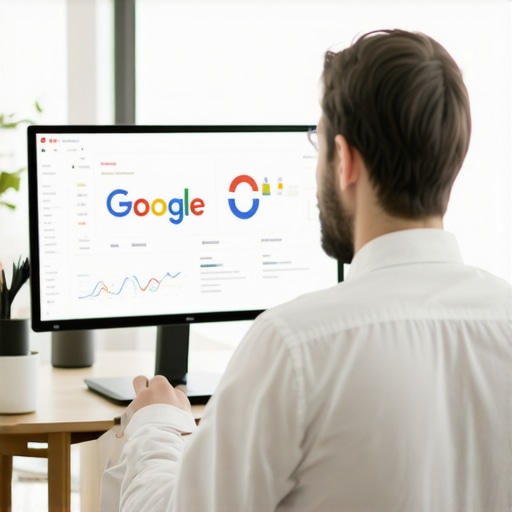 A digital marketer reviewing Google Maps ranking data with charts and analytics tools.