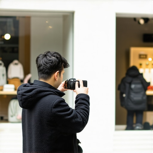 Photographer capturing images of a business storefront for Google My Business profile enhancement.