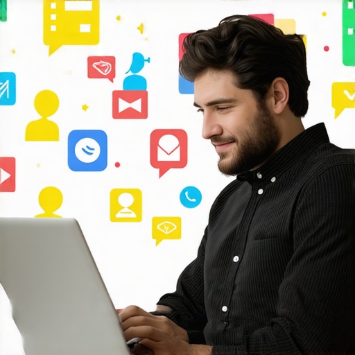 Business owner updating GMB profile on laptop in a community setting.