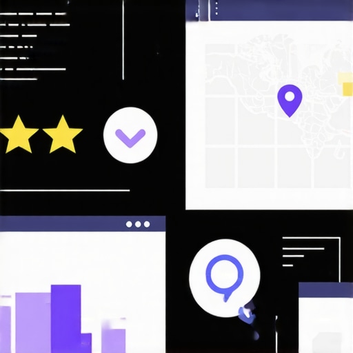 Illustration of local SEO tactics including maps, reviews, and citations