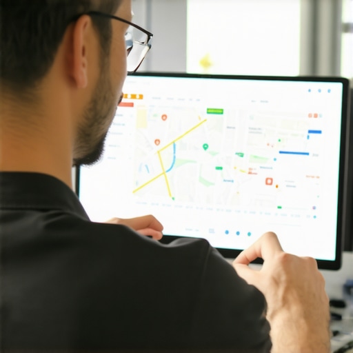 Analyzing Google Maps Analytics for Local SEO Business owner reviewing Google Maps analytics on a desktop computer.