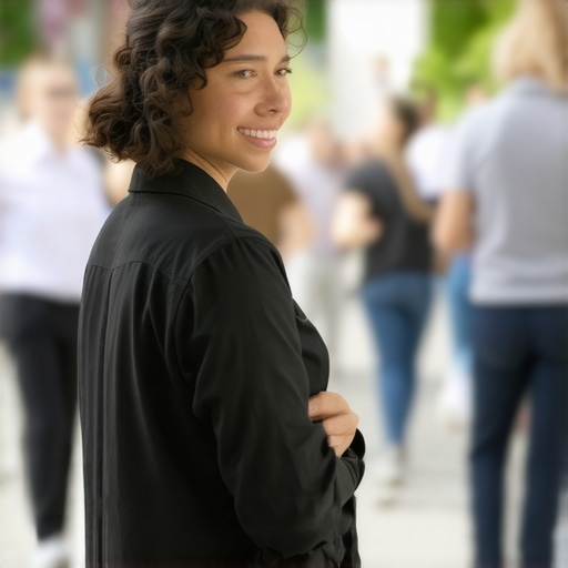 Local Business Optimization in Action Business owner using mobile device to enhance Google My Business profile in a vibrant local setting.