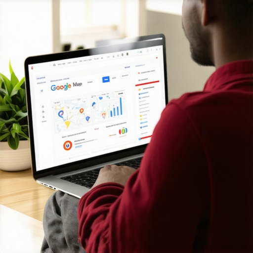 Person managing local SEO with analytics and citation tools on a laptop.