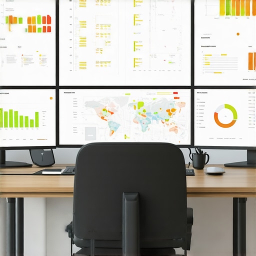 A modern office setup with screens showing Google Maps and SEO analytics for local business rankings.