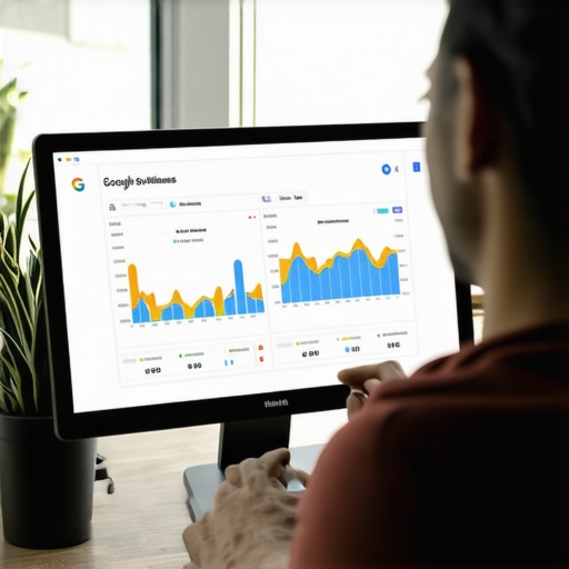 Business owner analyzing Google Maps ranking data on a computer screen.