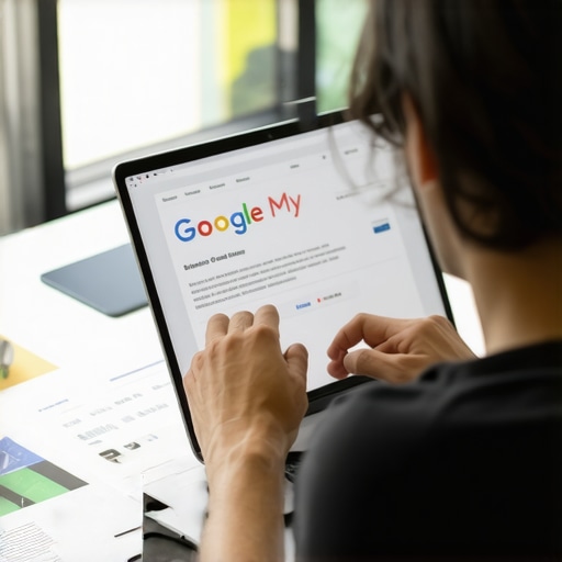 Business owner optimizing Google My Business profile on a laptop
