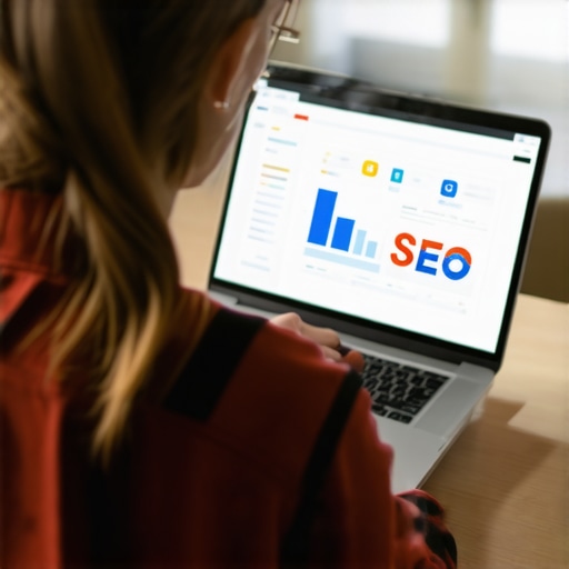 Digital Marketer Analyzing GMB Data Person using SEO tools on a laptop to optimize Google My Business profile.