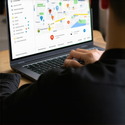 A person analyzing Google Maps ranking metrics on a laptop