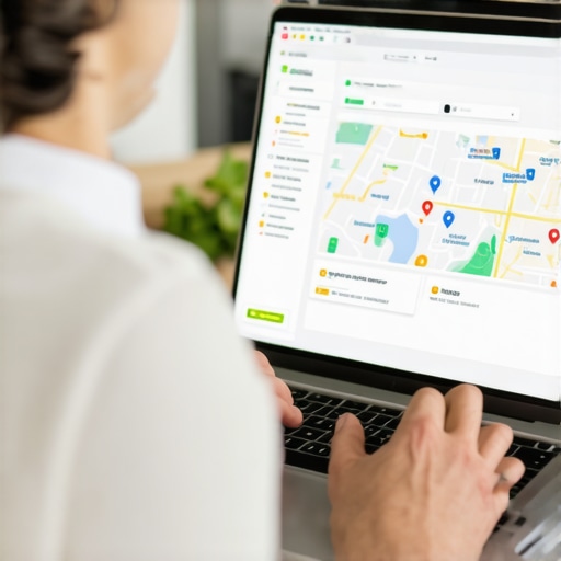 Business owner adjusting GMB profile on laptop for better rankings