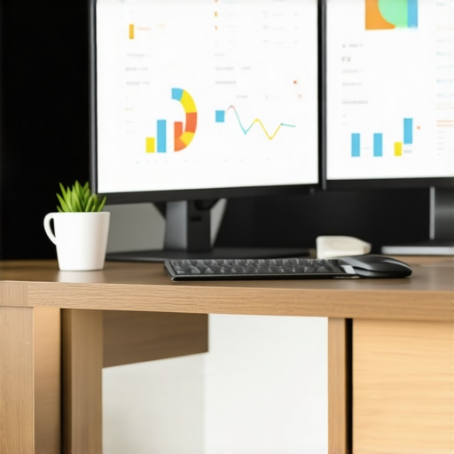 A professional workspace showing SEO analytics on dual monitors for Google Maps ranking