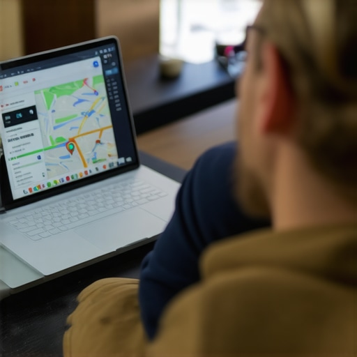 Business owner reviewing Google Maps rankings on a laptop