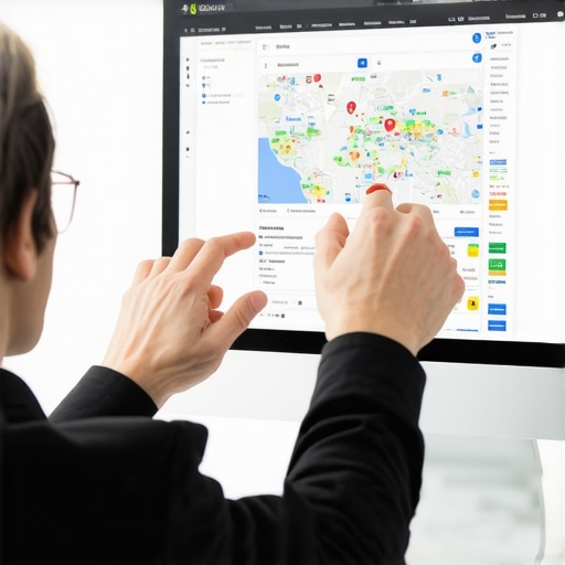 Person analyzing Google Maps ranking data on a laptop with SEO tools
