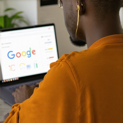 Business owner editing Google Business Profile on laptop with performance charts.