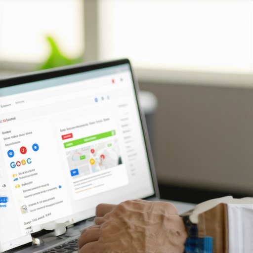 Business owner working on Google Business Profile on laptop emphasizing local SEO