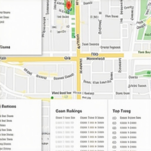 A colorful map with top-ranked local businesses highlighted, illustrating Google Maps SEO success