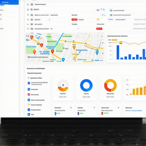 Google Maps analytics dashboard showing engagement metrics and heat maps.