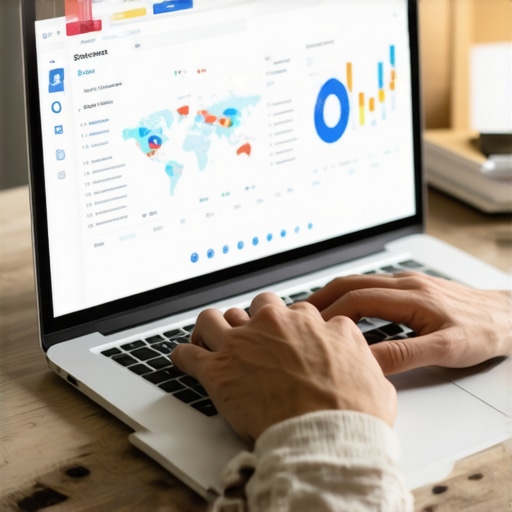 Person analyzing local SEO data on laptop with maps and charts