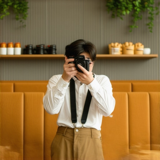 Photographer capturing high-quality images of a cafe interior for Google My Business profile.