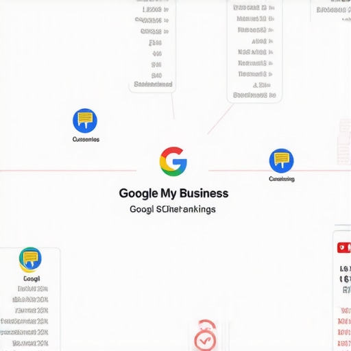 Diagram depicting local SEO signals like reviews, directions, check-ins, and visual content impacting Google Maps rankings.