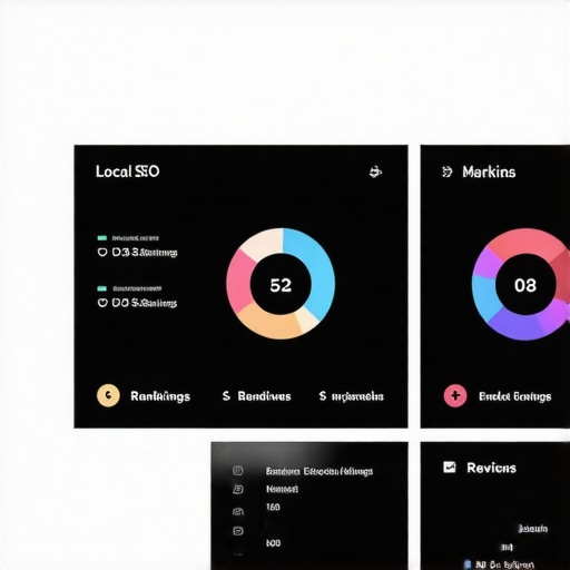 A modern dashboard displaying local SEO tracking metrics for Google Maps ranking management