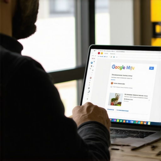 Business owner working on Google My Business profile on a laptop.